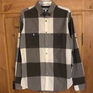 EXPEESS MEN’S LONG SLEEVE EXTRA SLIM FIT BUTTON DOWN SHIRT